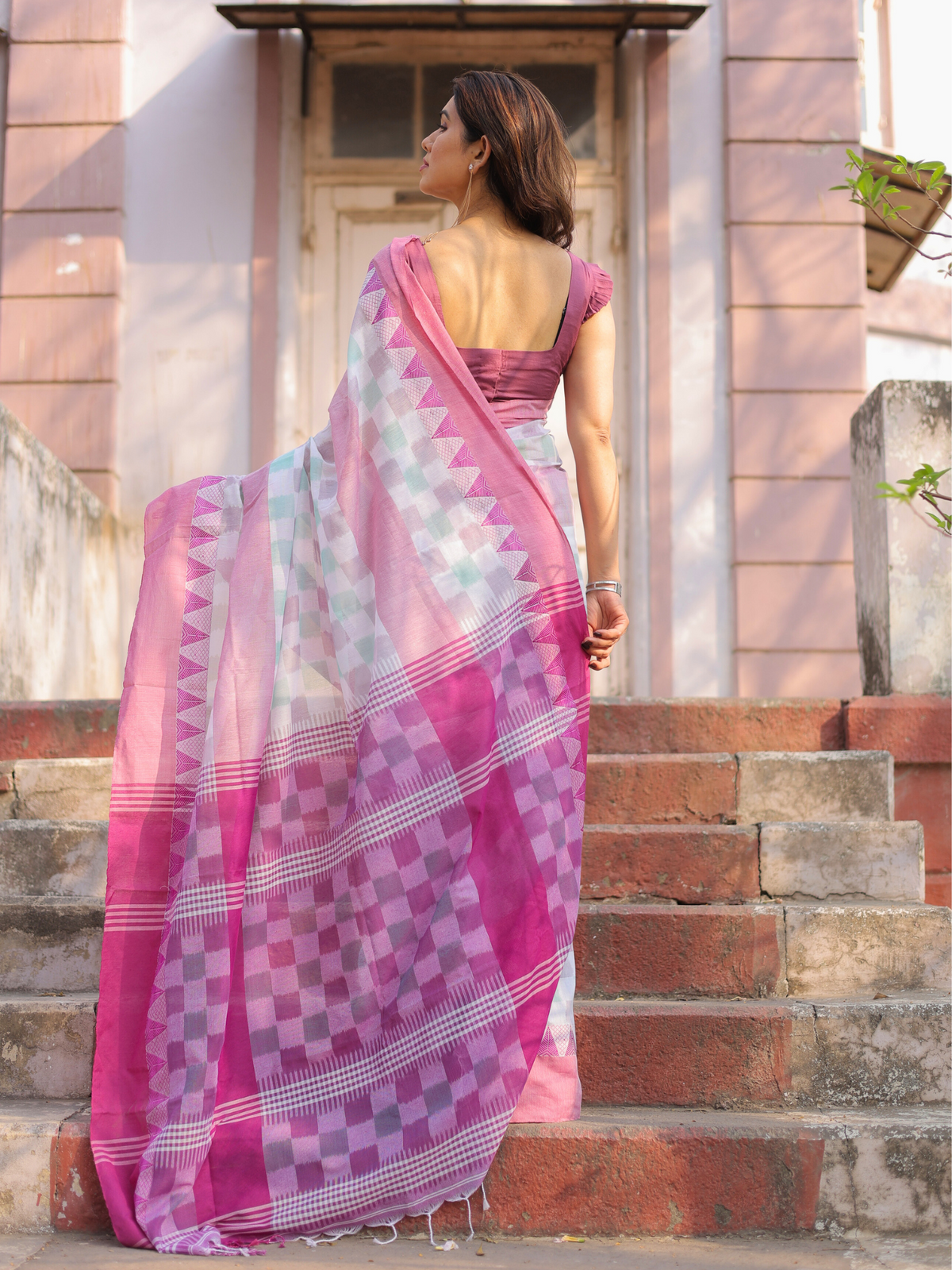 Saksham printed cotton saree with contrast blouse