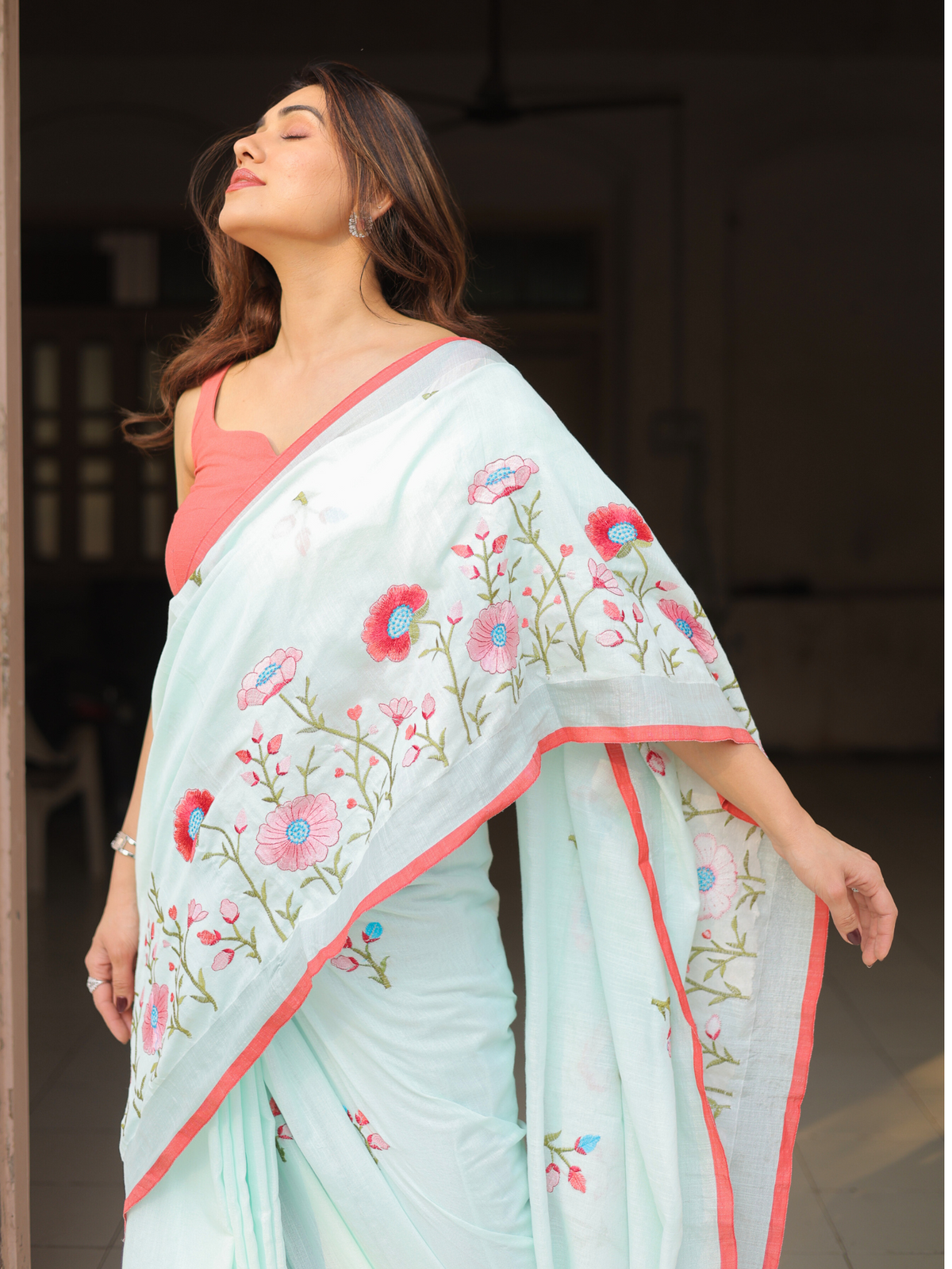 Avika embroidered cotton saree with blouse