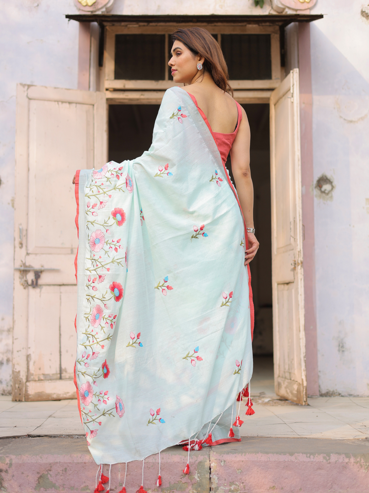 Avika embroidered cotton saree with blouse