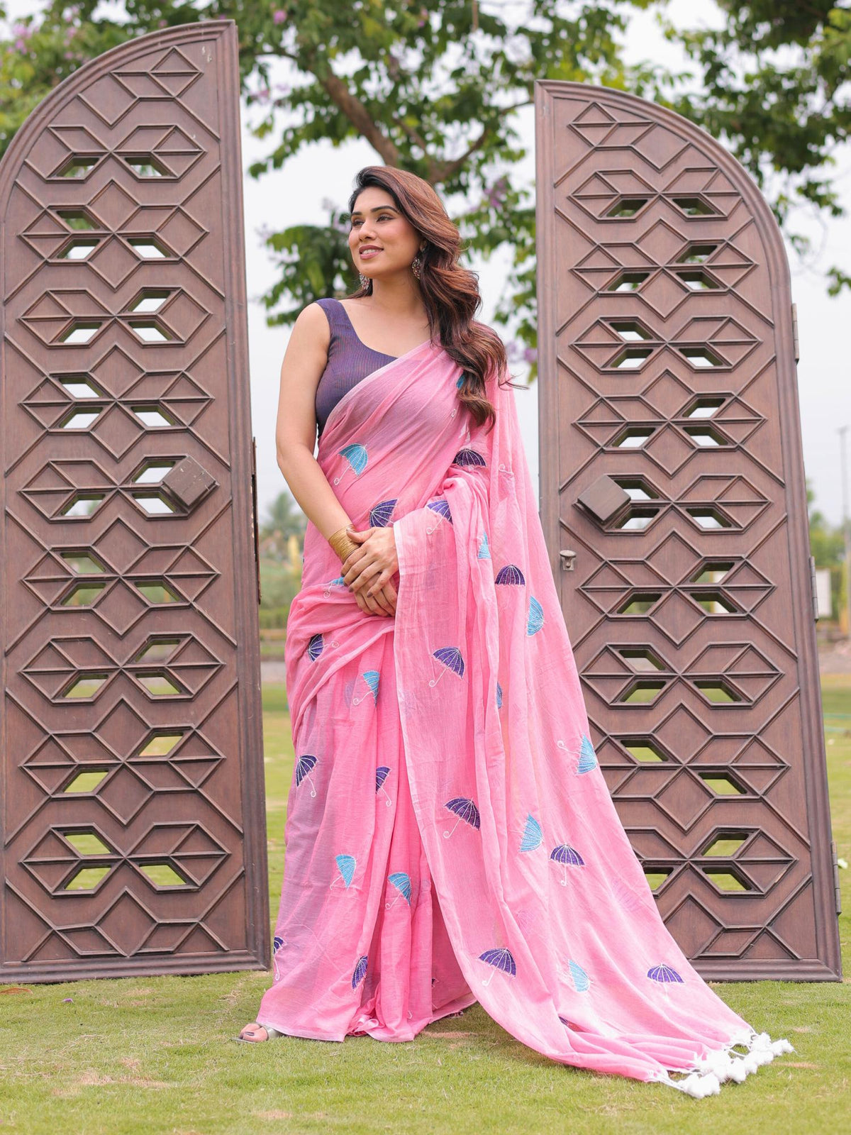 Rim Jhim cotton embroidery saree with blouse