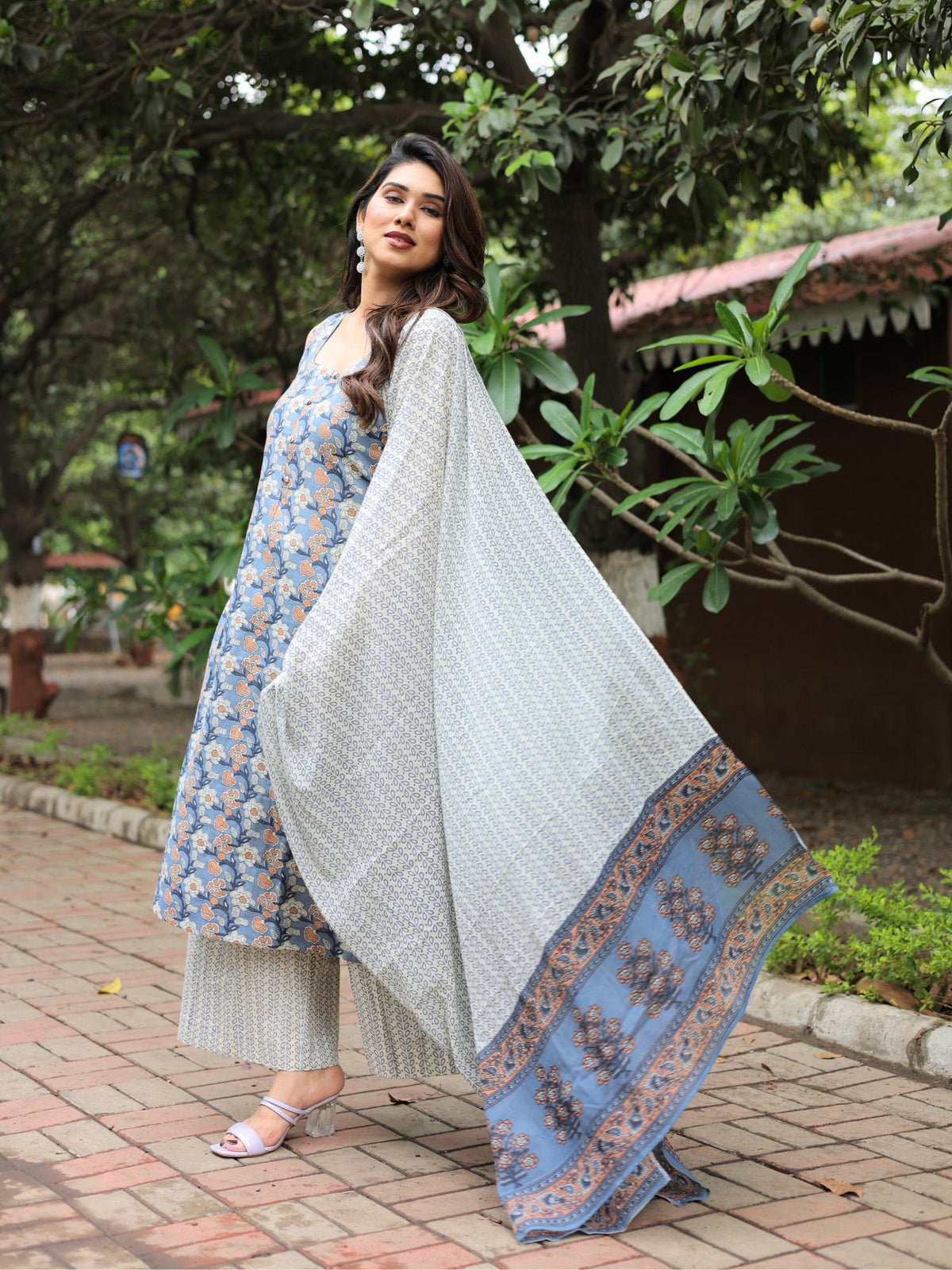 Oasis block print suit set