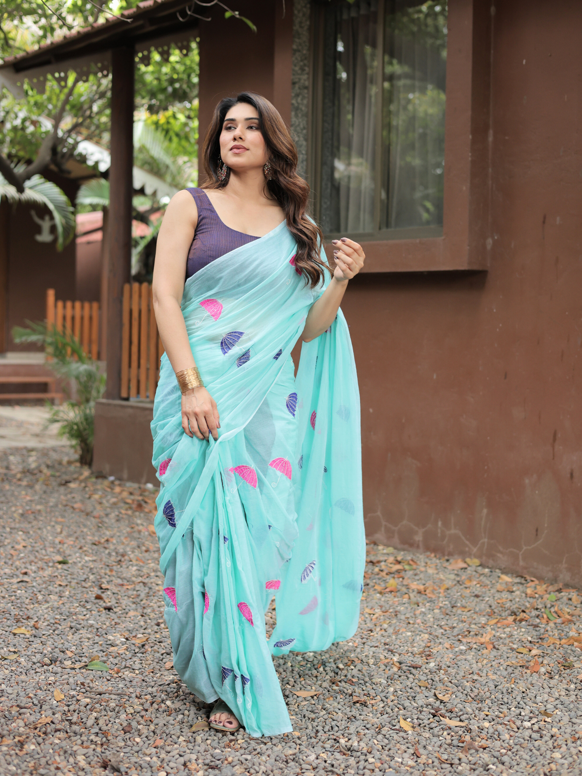 Suhani embroidered cotton saree with blouse