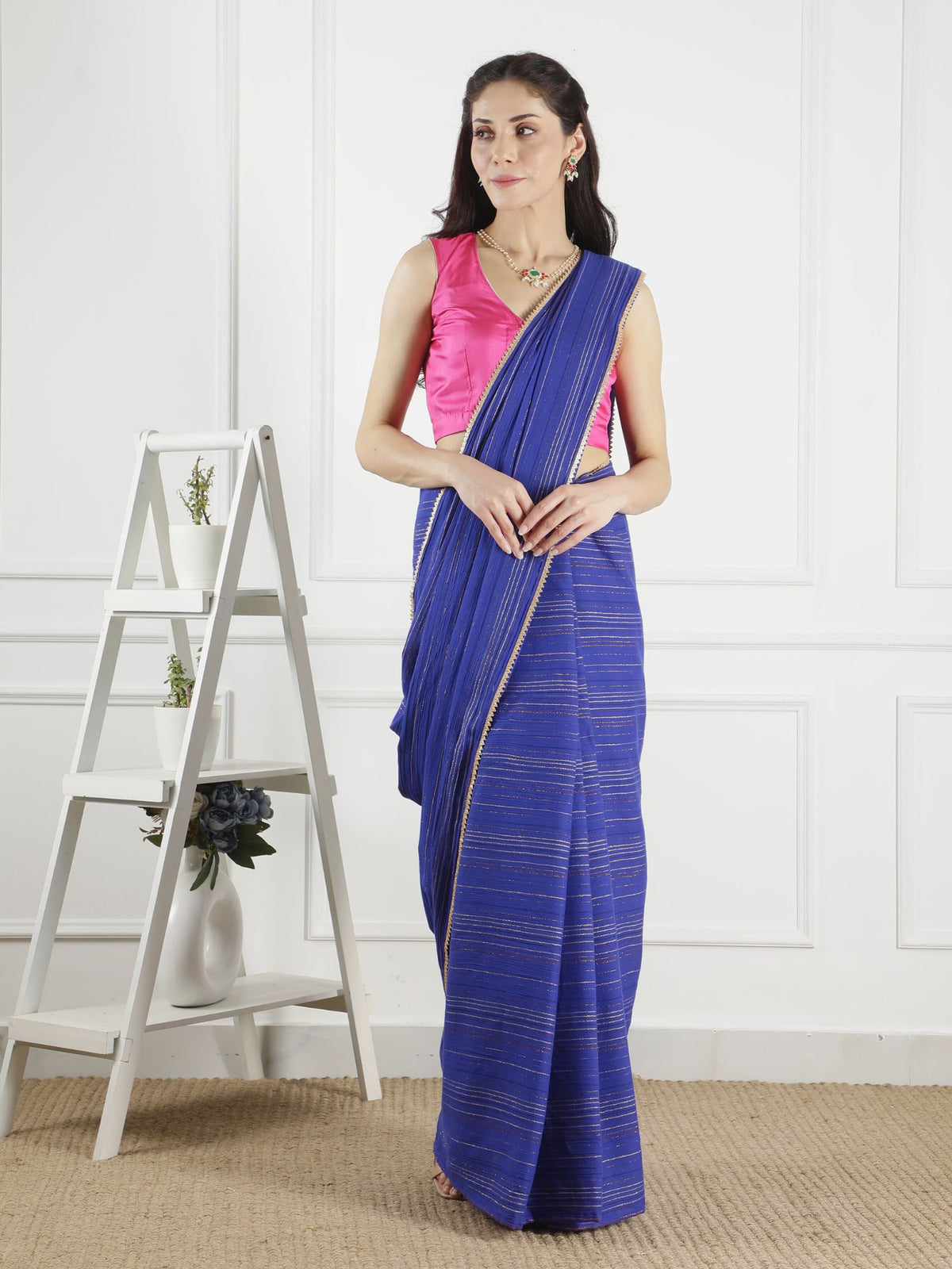 Meghna blue lurex cotton saree with blouse