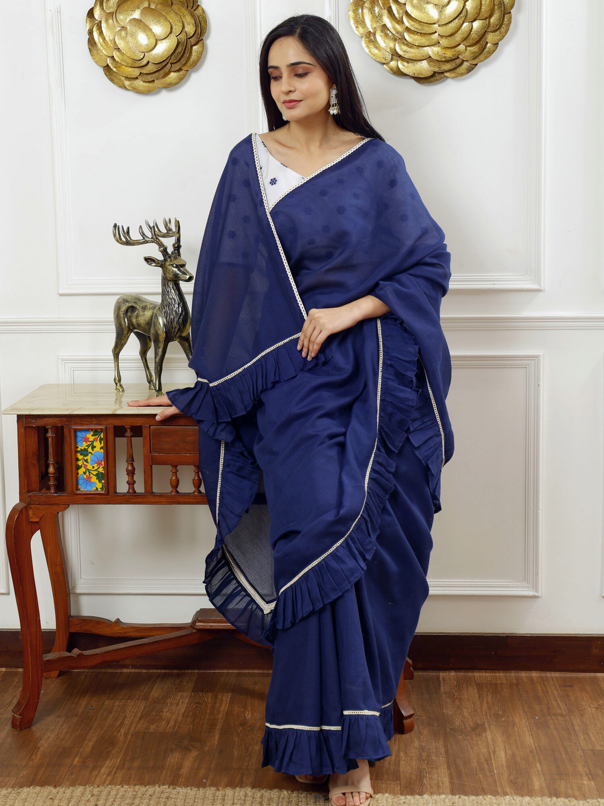 Himadri- Kota cotton ruffle saree with blouse