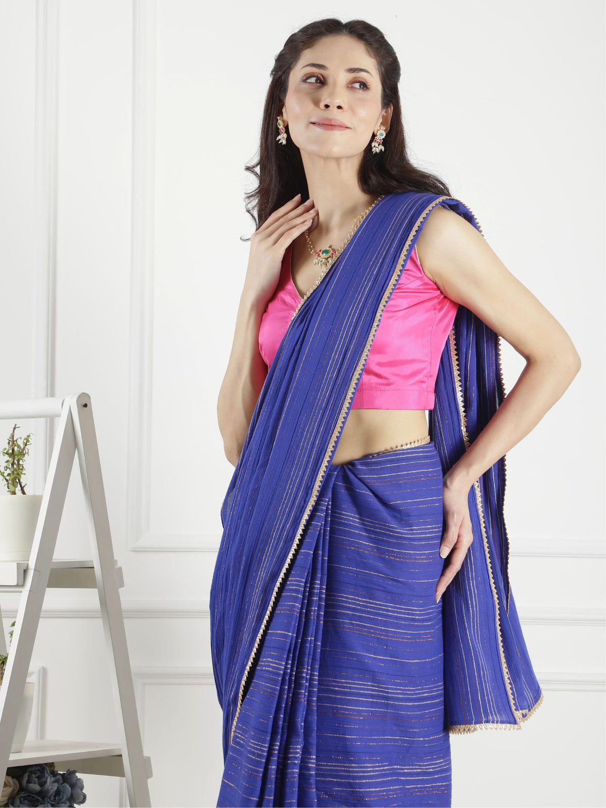 Meghna blue lurex cotton saree with blouse