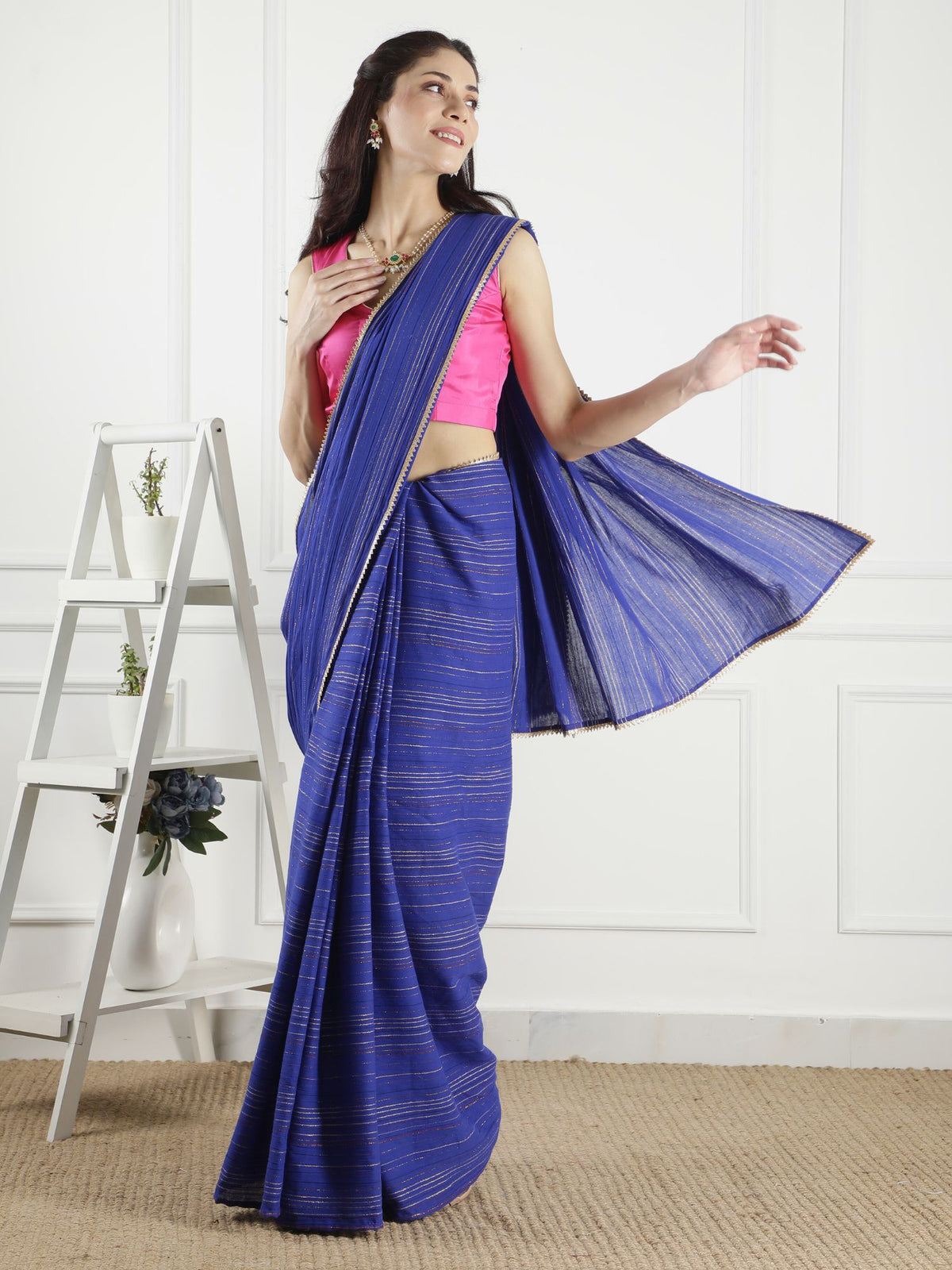 Meghna blue lurex cotton saree with blouse