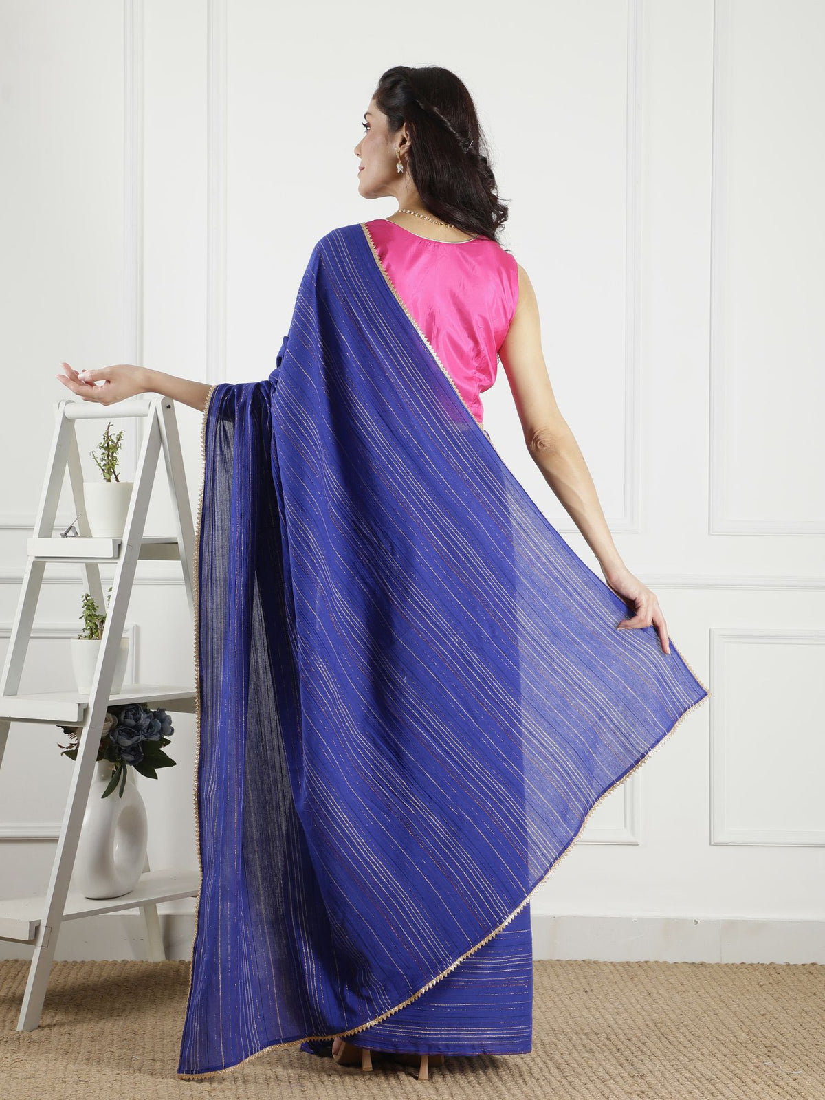 Meghna blue lurex cotton saree with blouse