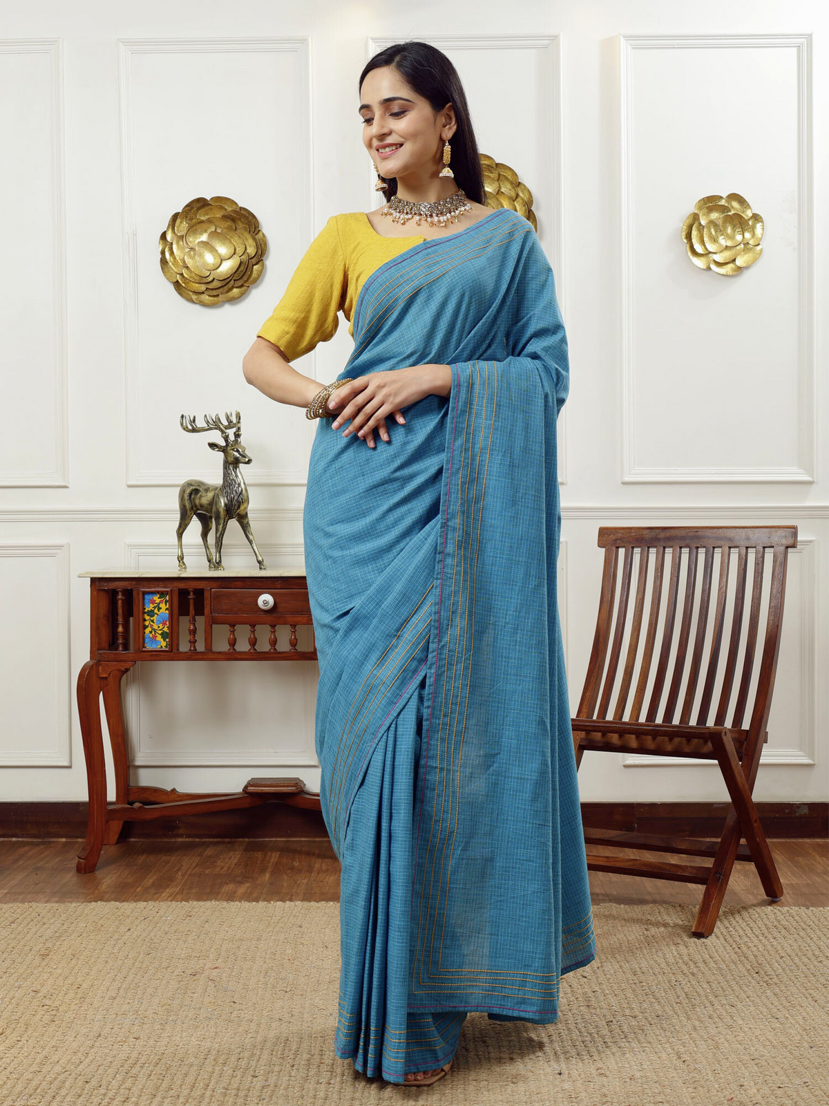 Nilgiri blue cotton saree with blouse