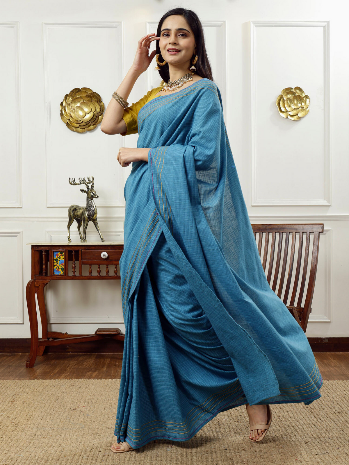 Nilgiri blue cotton saree with blouse