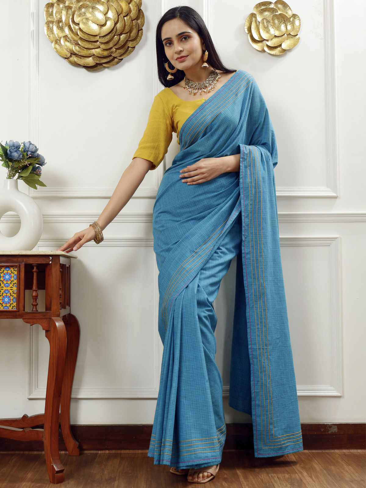 Nilgiri blue cotton saree with blouse