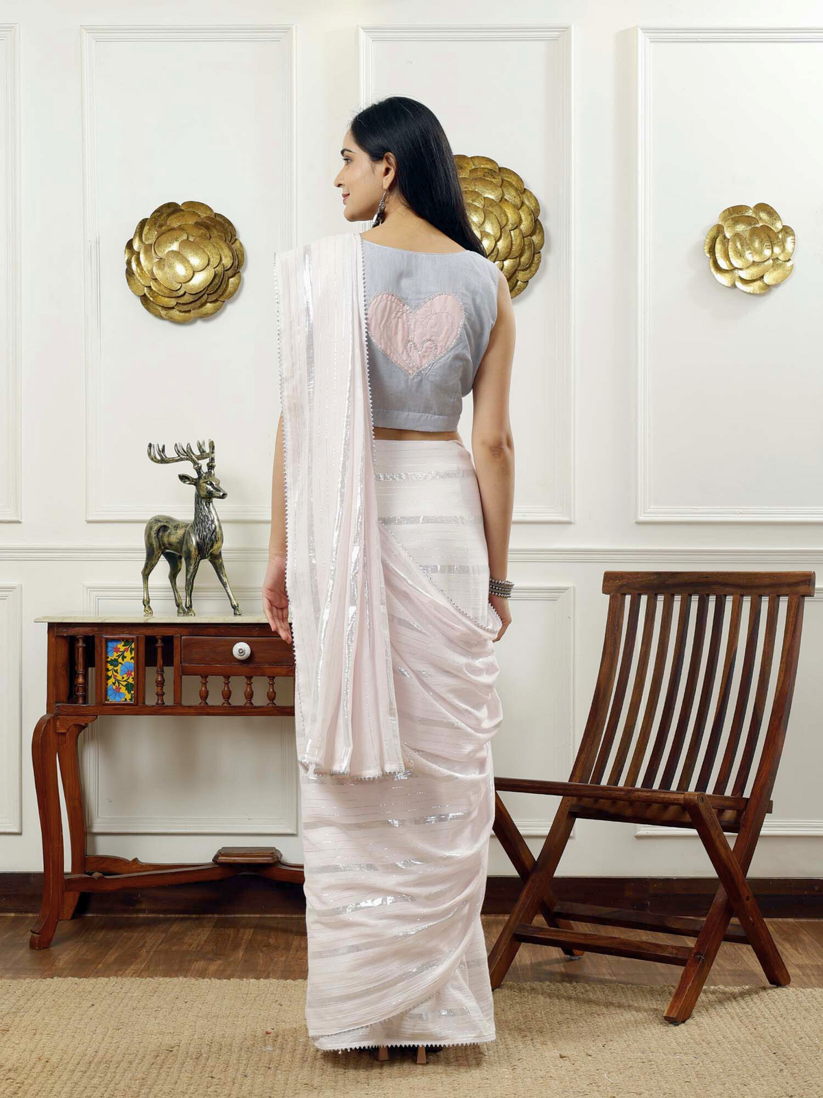 Begum-cotton lurex saree with embroidered blouse