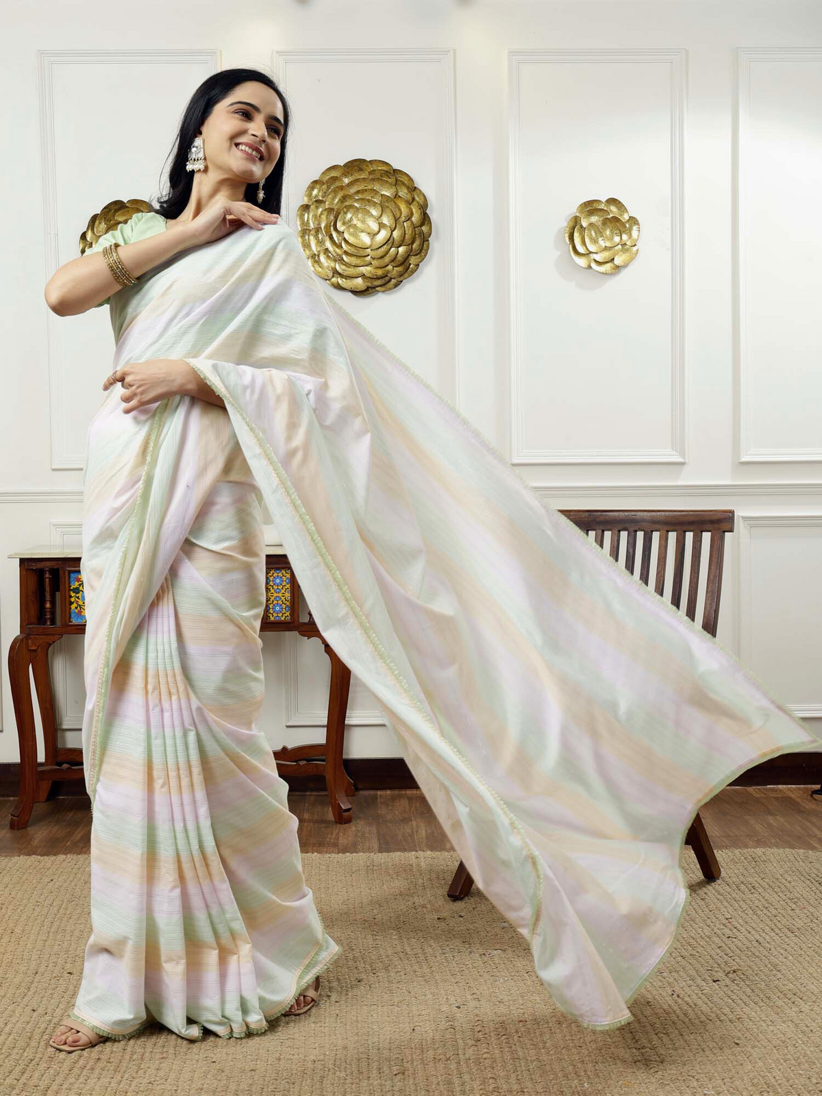 Bharti- striped cotton saree with blouse