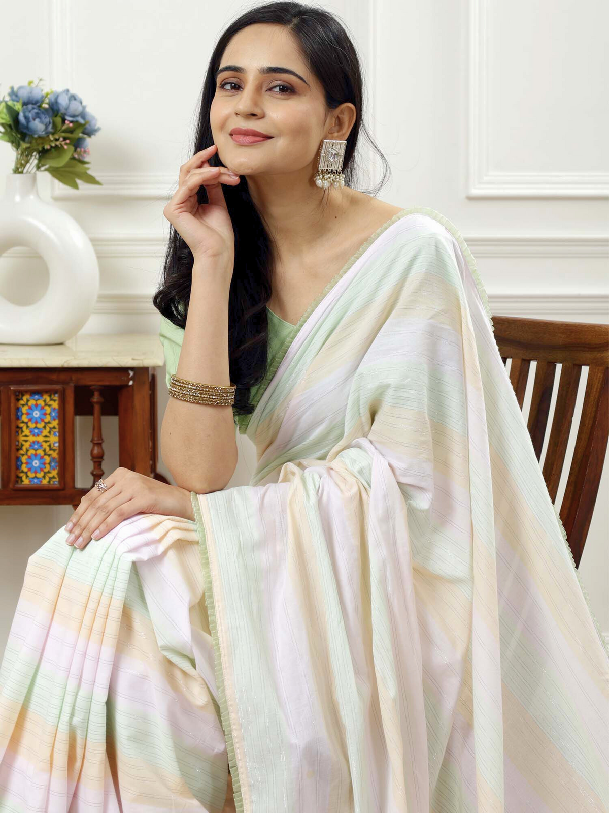 Bharti- striped cotton saree with blouse