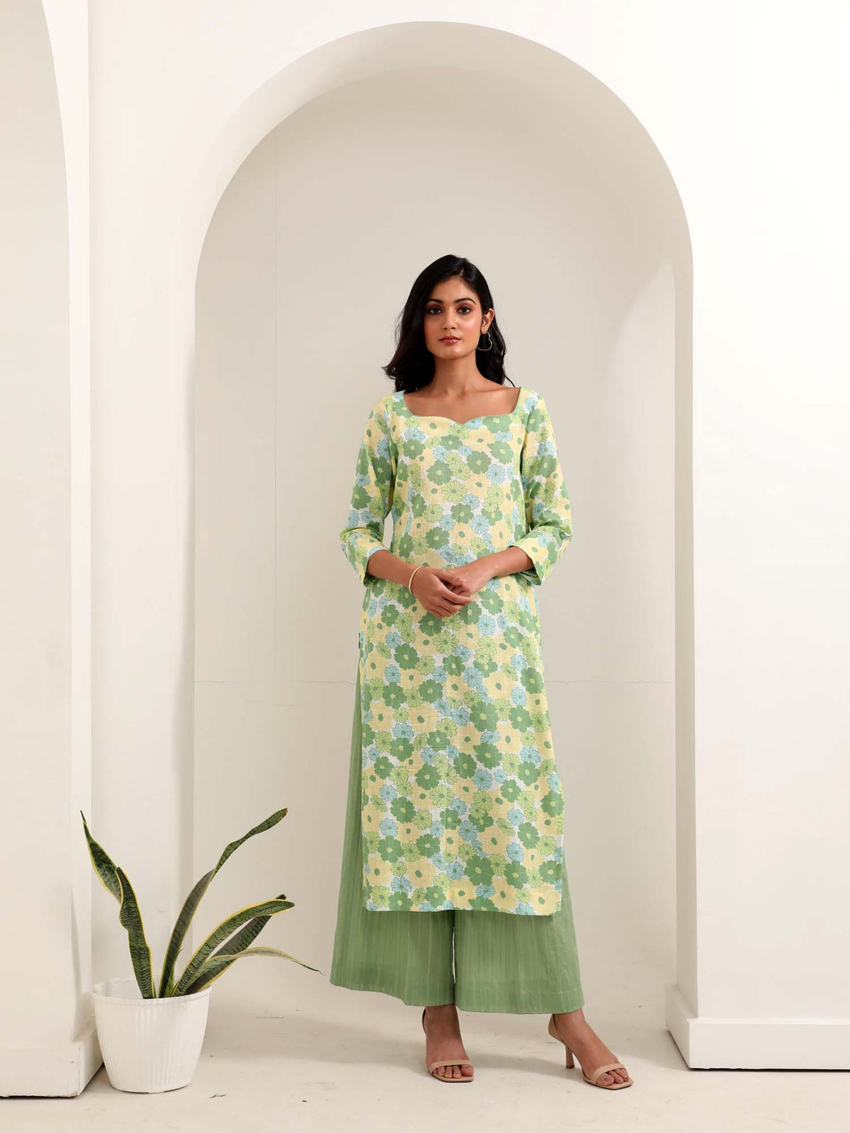 Phulvari green- Kurta pant set