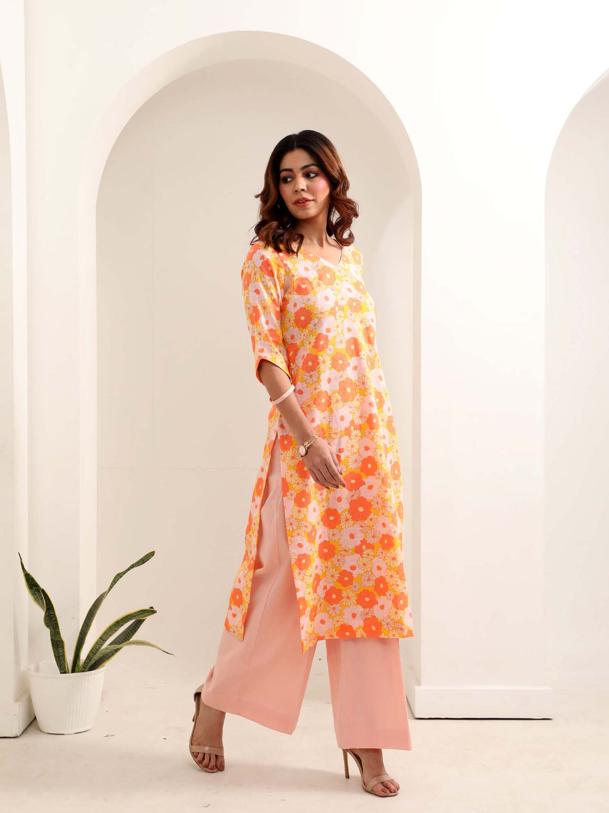 Phulvari Orange- Kurta pant set