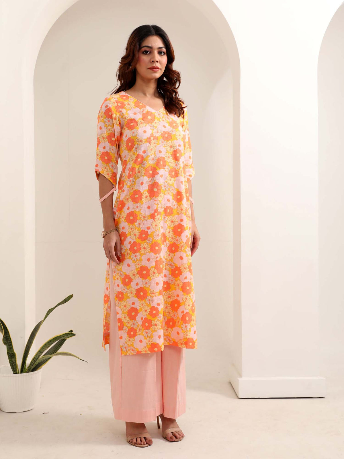 Phulvari Orange- Kurta pant set