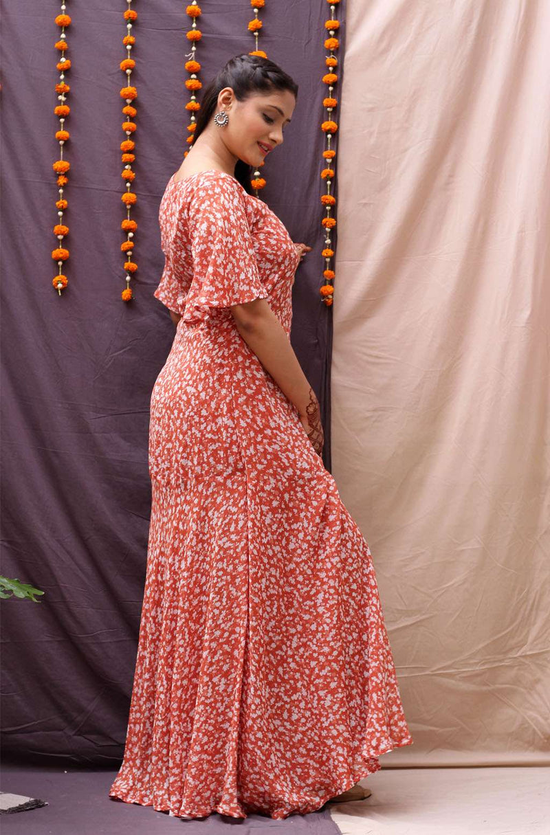 Padma Rust Long Printed Dress