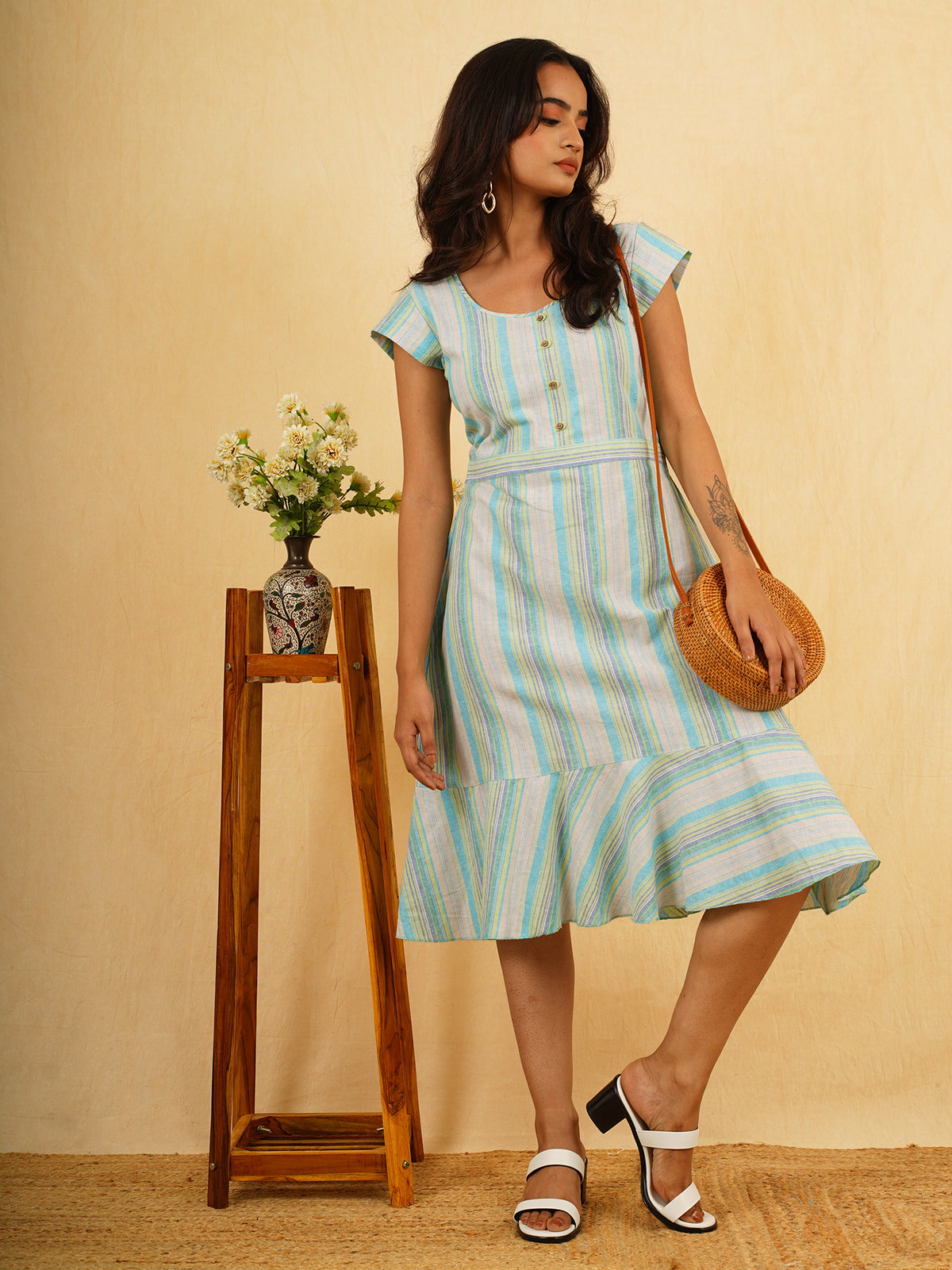 Sky Fairy - Striped Linen Dress