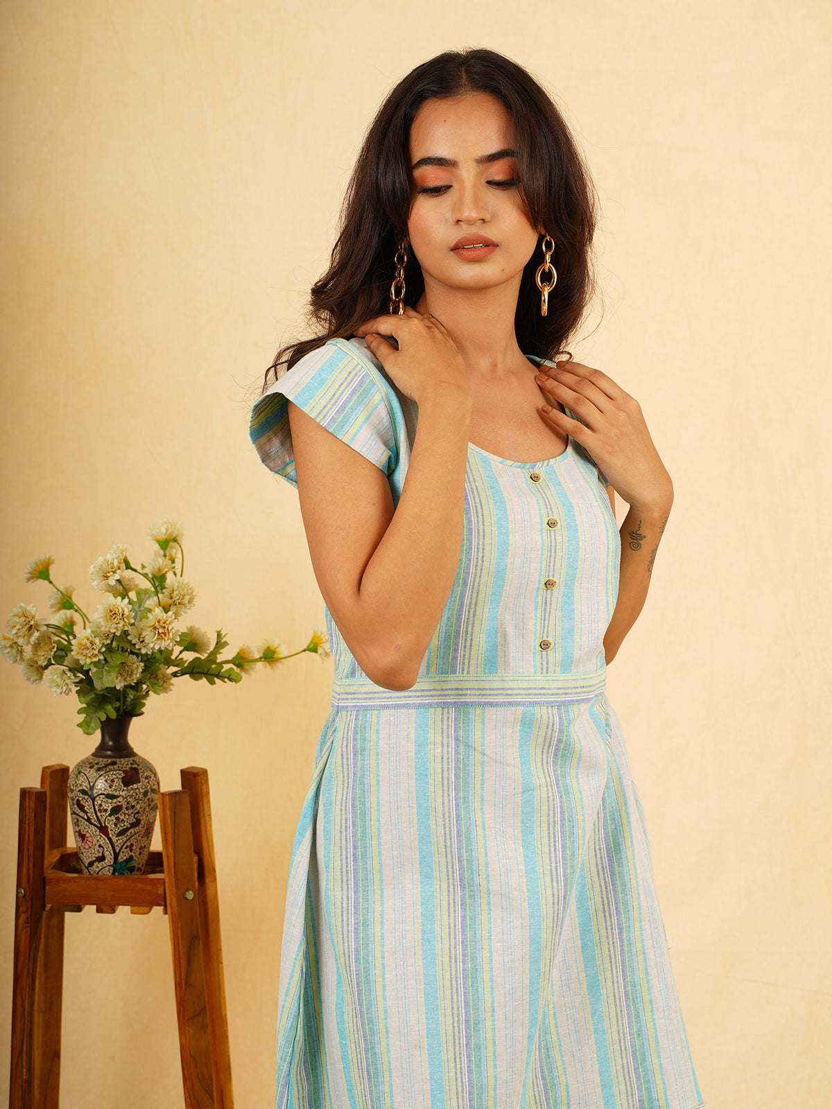 Sky Fairy - Striped Linen Dress