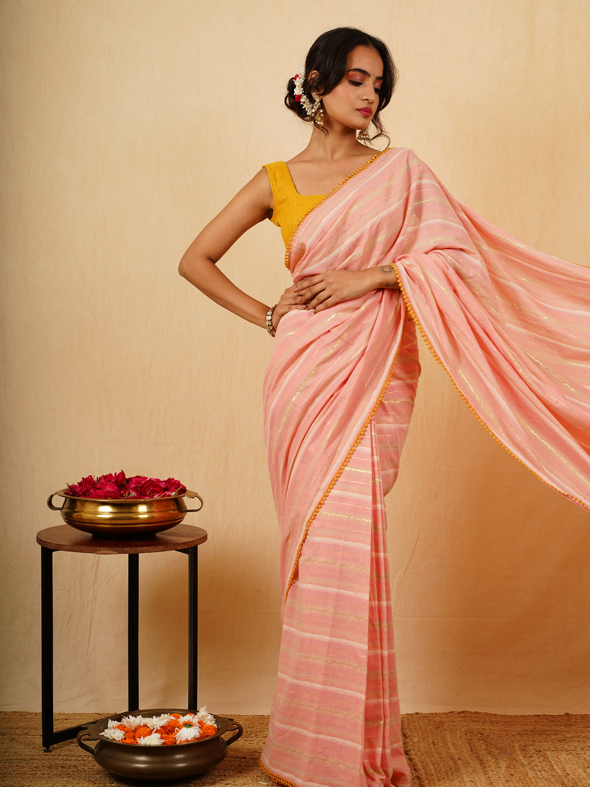 Pritha- Cotton Saree With Unstitched Blouse