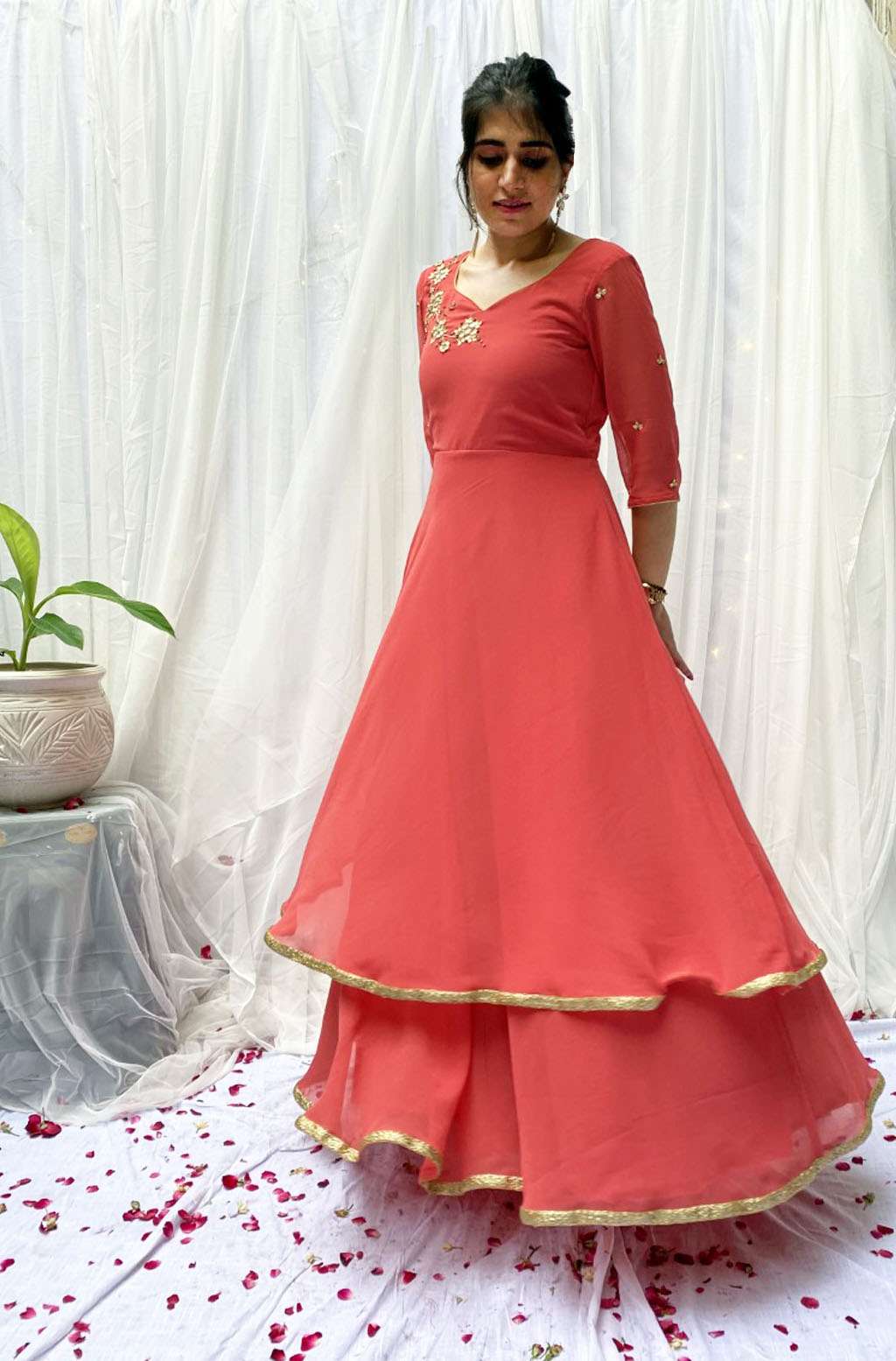 Avni Hand Embroidered Cotton Long Dress