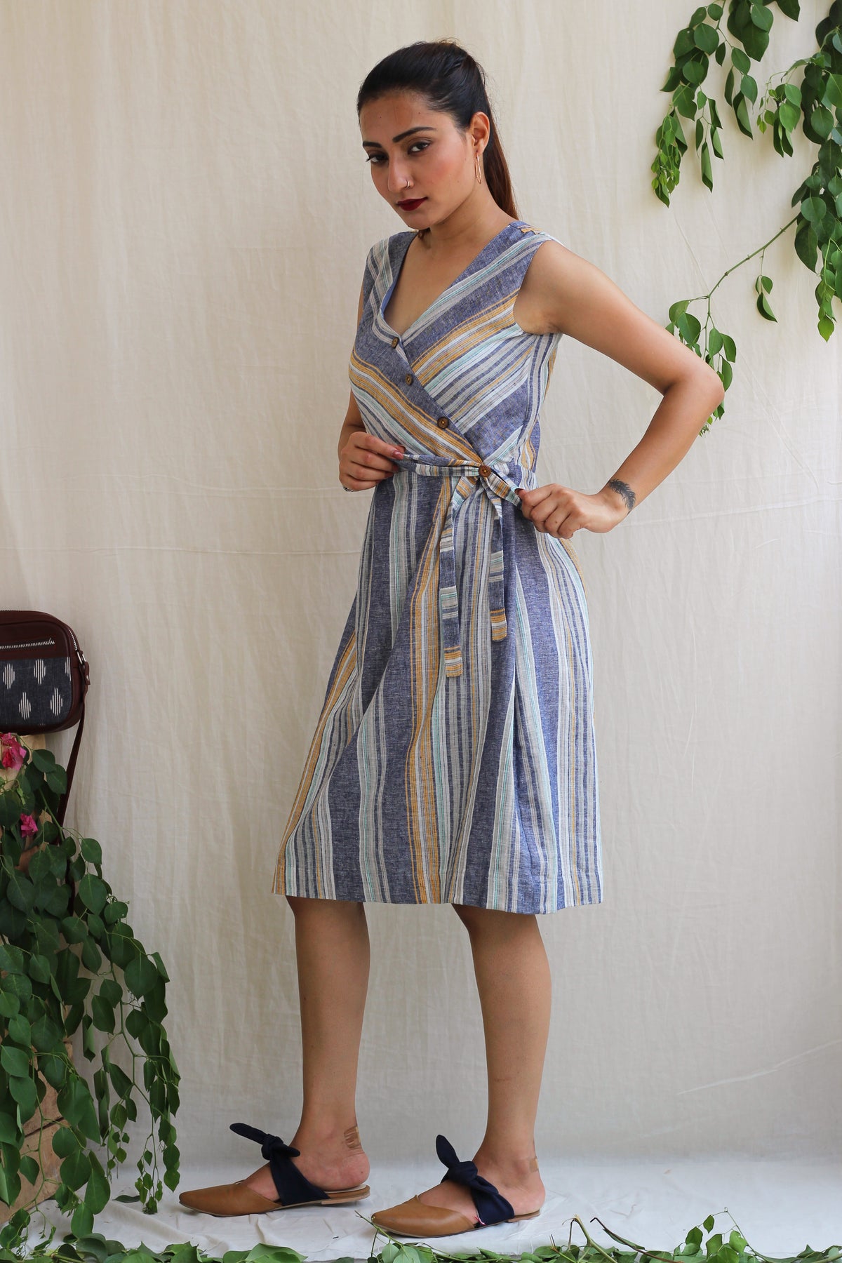 Moon Child linen Striped Dress