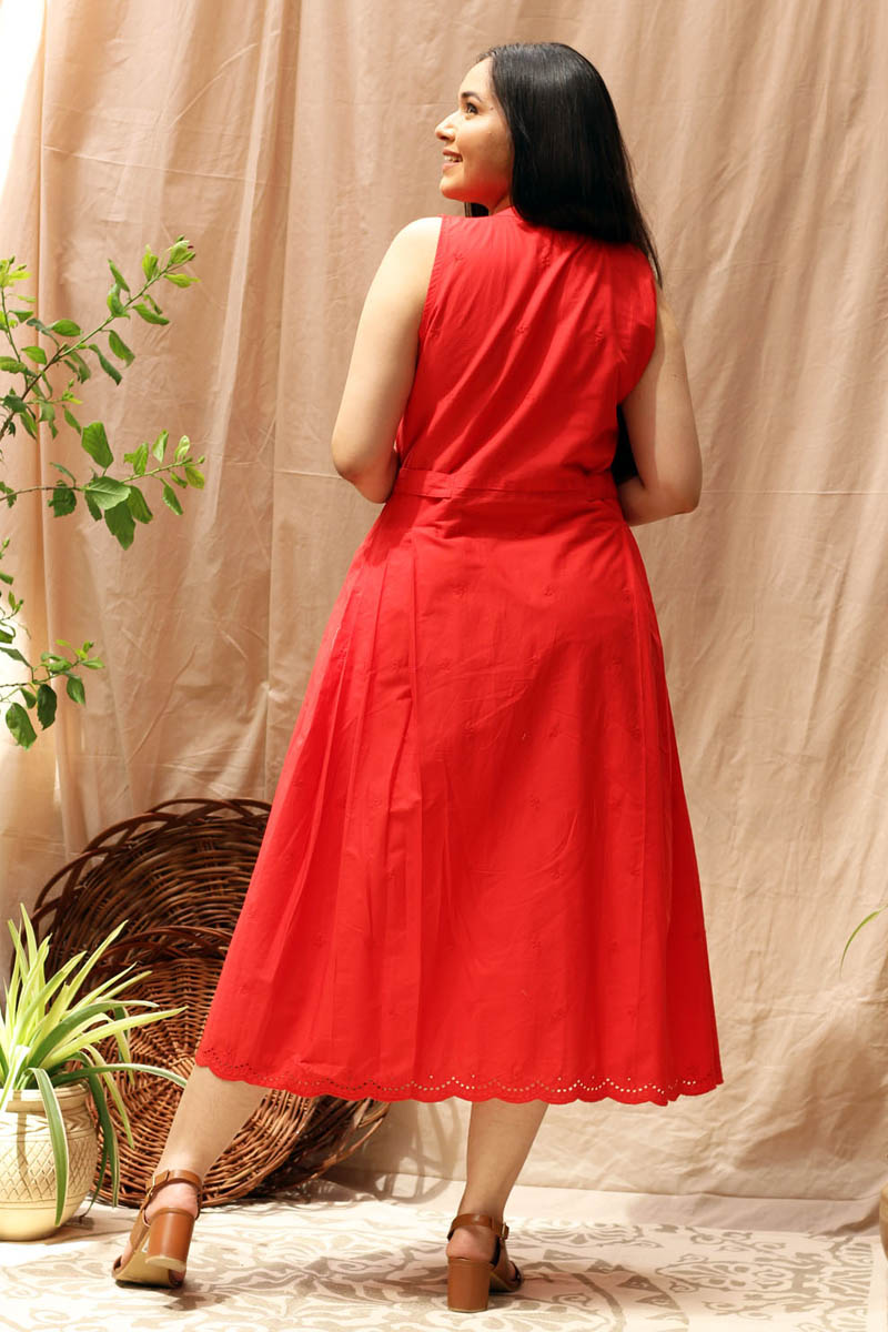 Red Velvet Chikan Short Dress